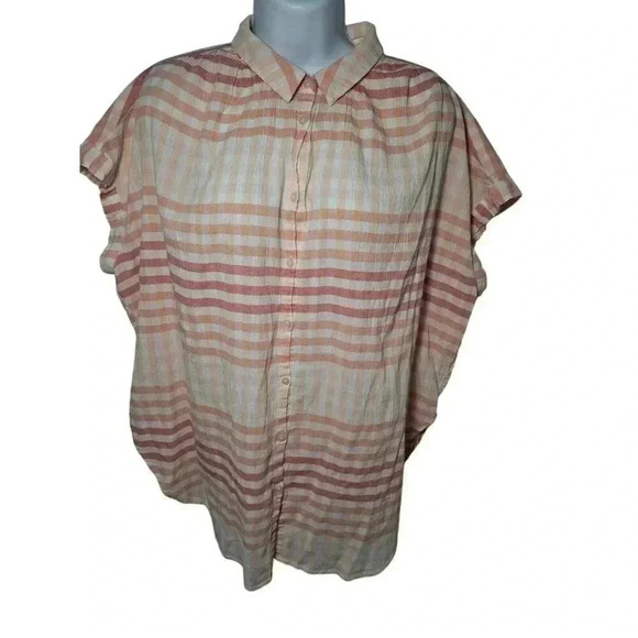 Madewell Ombre Gingham Check Short Sleeve Central Tunic Button Up Shirt Size XL - Picture 5 of 13